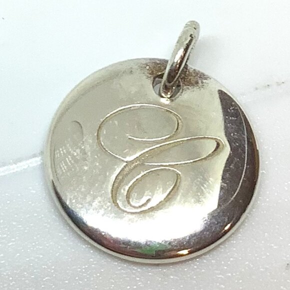 Tiffany Silver Letter C Alphabet Initial Round Circle Notes Charm Pendant - Picture 1 of 5